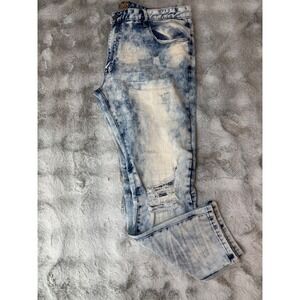 Grindhouse Denim Mens 44 Acid Wash Distressed Biker Straight Leg Jeans Blue-0640